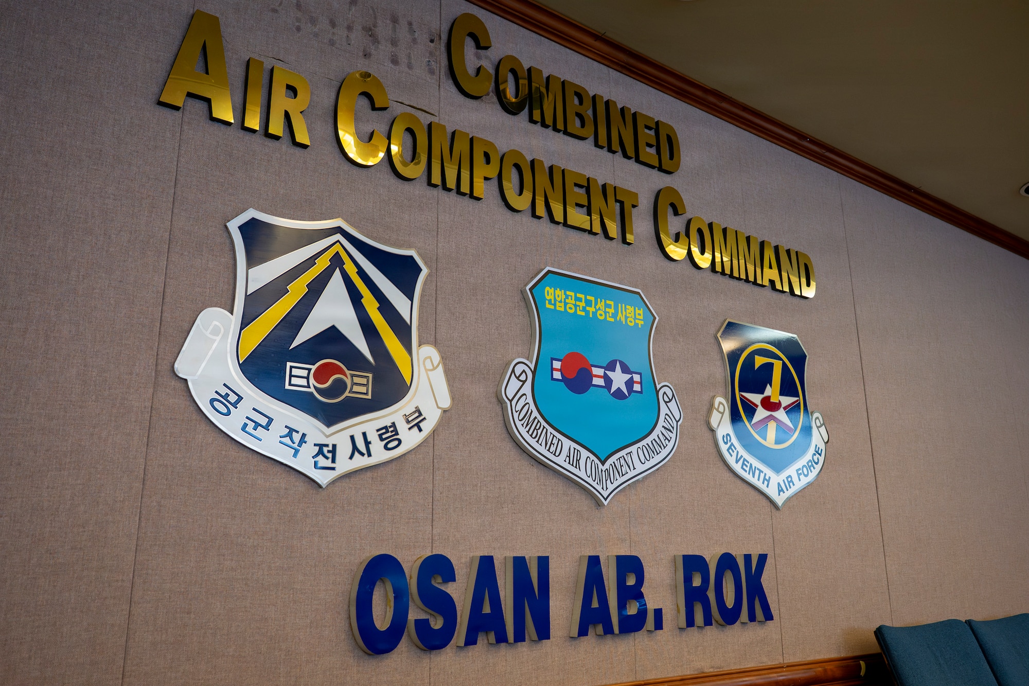 The Combined Air Component Command wall is displayed at Osan Air Base, Republic of Korea, March 9, 2026.