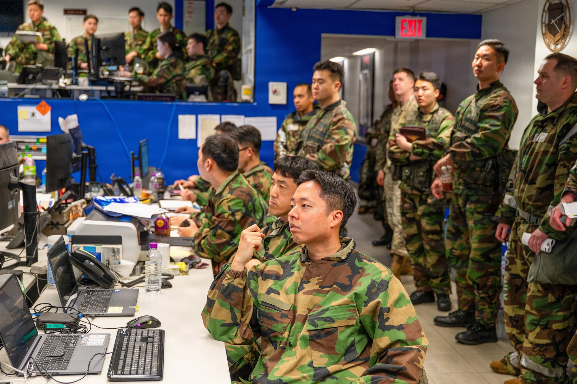 U.S. and Republic of Korea Air Force air component leaders attend a shift change brief at Osan Air Base, Republic of Korea, March 12, 2026.