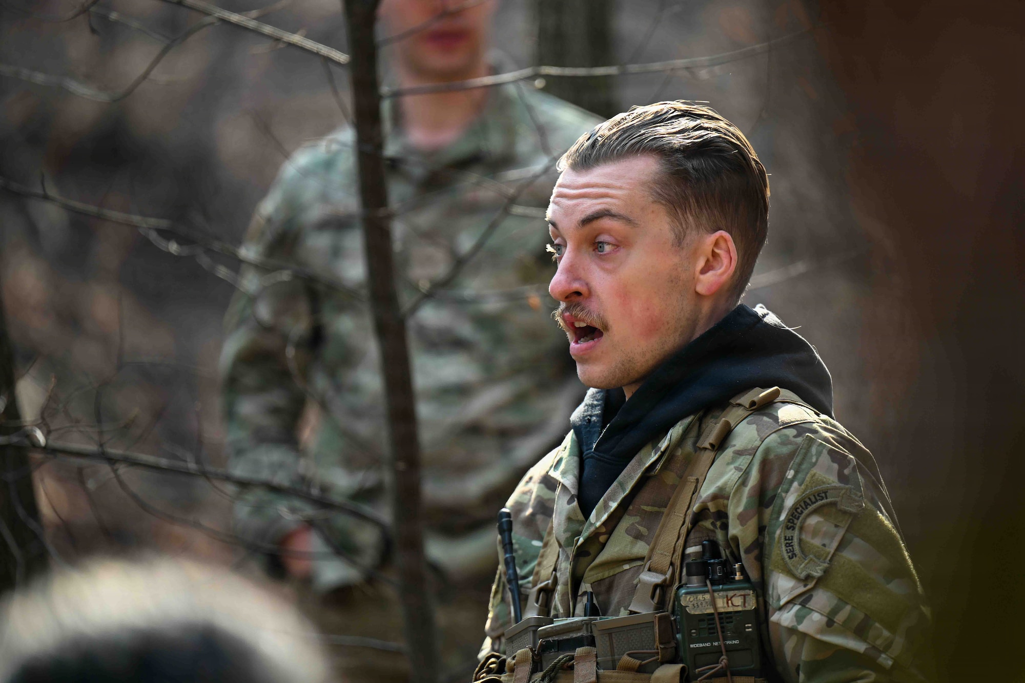U.S. Air Force Tech. Sgt. Andrew Kost, 51st Operations Support Squadron, leads Survival, Evasion, Resistance and Escape training during exercise Freedom Shield 26 at Rodriguez Live Fire Complex, Republic of Korea, March 17, 2026.