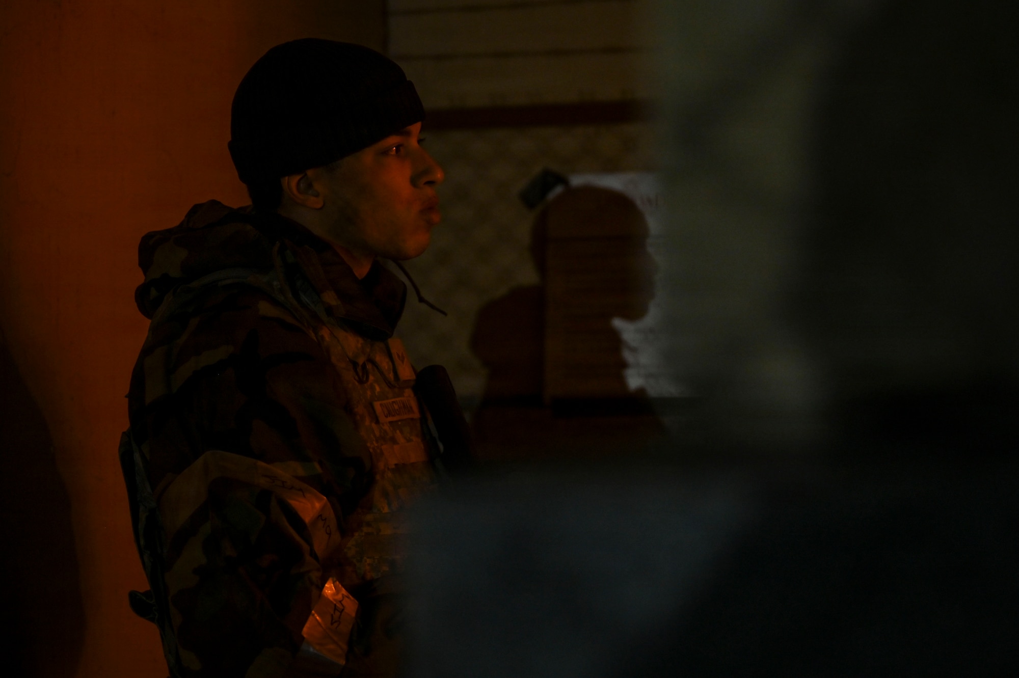 An Airmen stands guard.