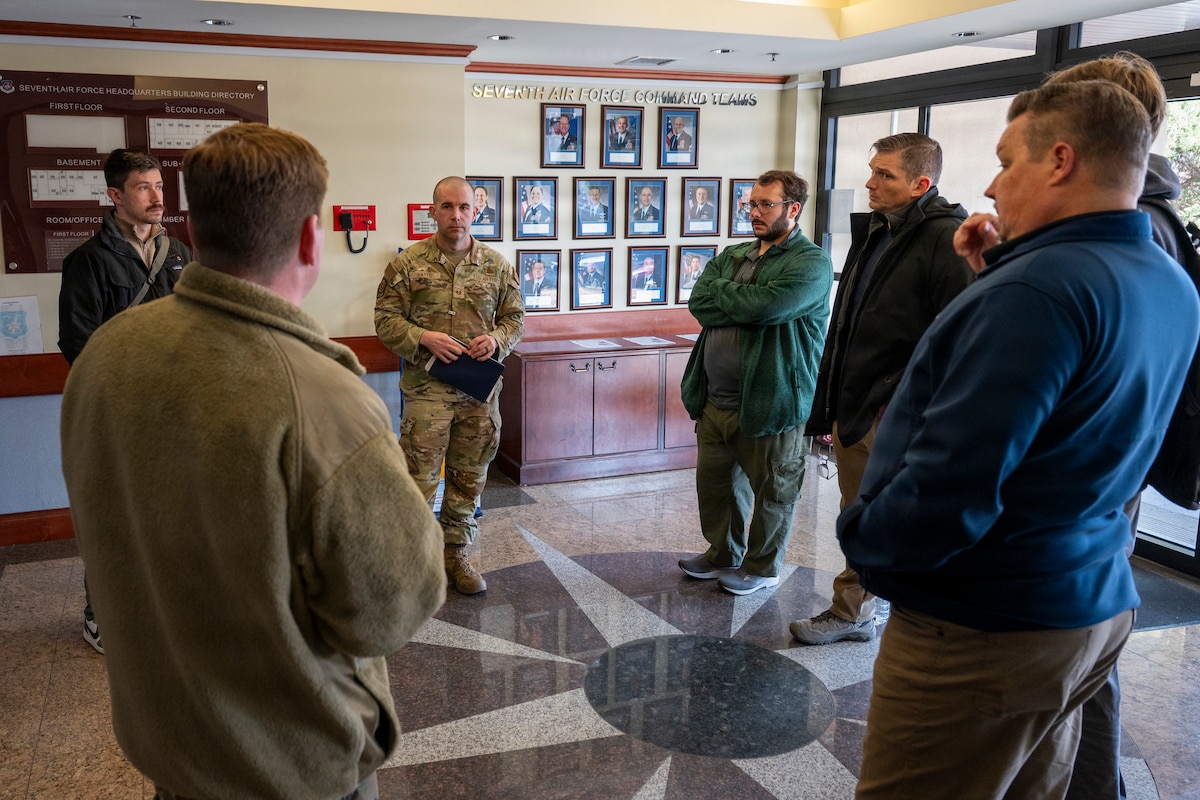 Members of Kessel Run meet with personnel from the Seventh Air Force during exercise Freedom Shield 26 at Osan Air Base, Republic of Korea, March 10, 2026.