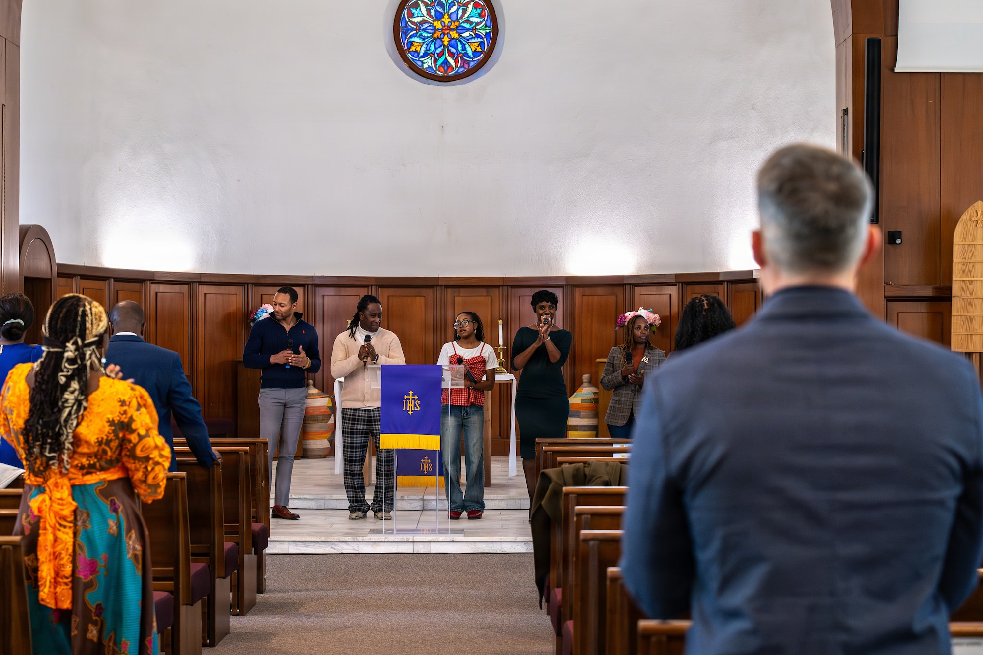 Members of the Vogelweh Chapel choir sing to the congregation and participants of the Exceptional Leadership Forum at Vogelweh Chapel, Germany, March 15. 2026.