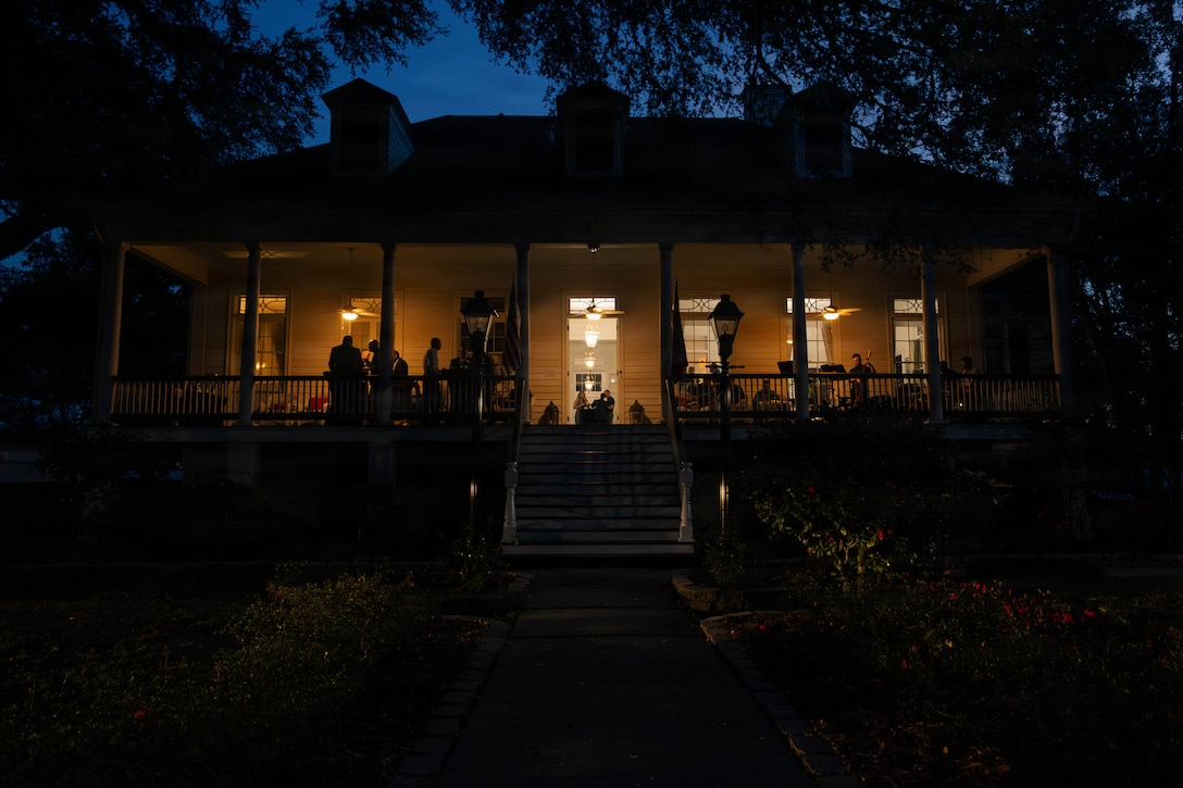 Senior officers and senior enlisted advisors meet at a social event during the Sergeant Major of the Marine Corps Force Level Summit at Quarters A, New Orleans, March 9, 2026. The summit was held for senior officers and senior enlisted advisors, serving at the Marine Forces level, to discuss important and emerging topics in the Marine Corps. (U.S. Marine Corps photo by Cpl. Van Hoang)