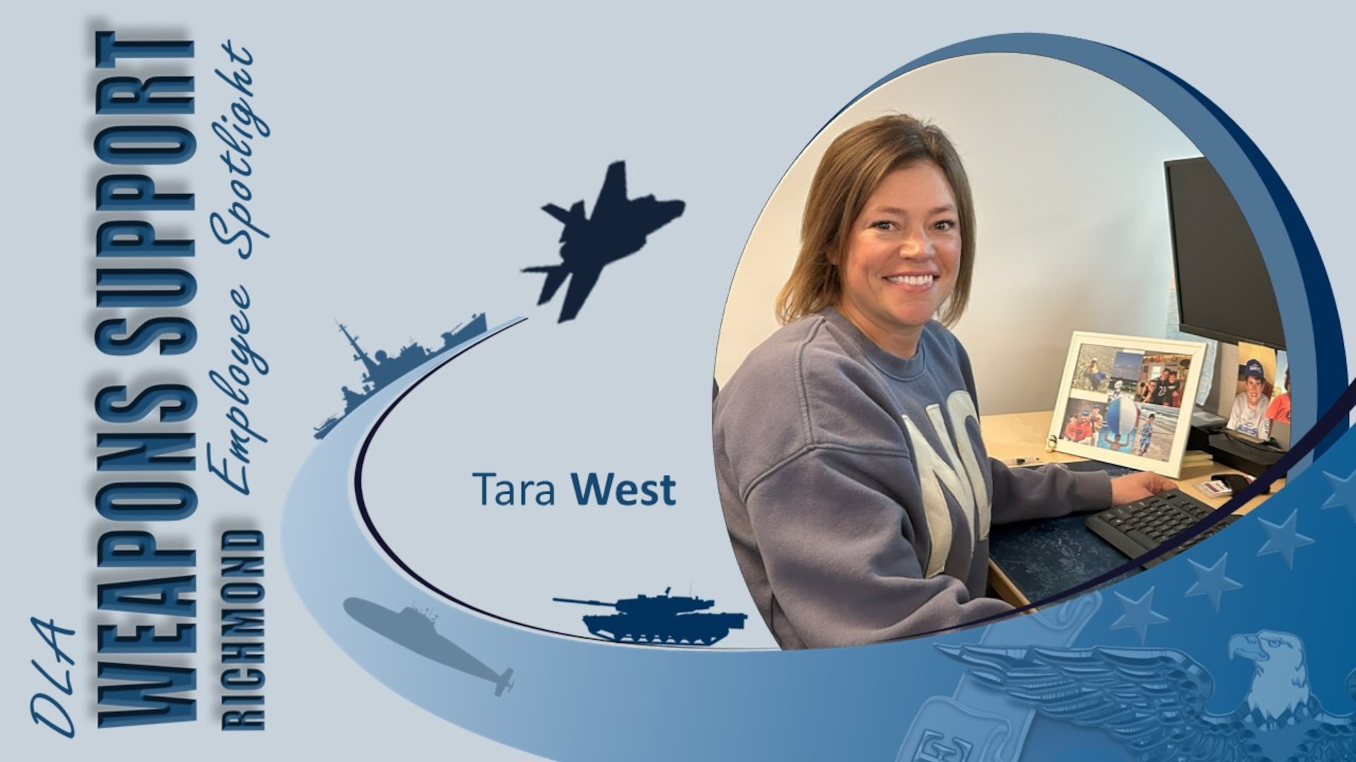 A graphic featuring a woman at a desk