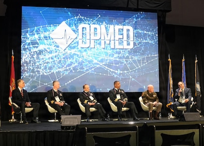 SAN ANTONIO – (March 17, 2026) – Dr. Darrin Frye (right), chief science director, Naval Medical Research Unit (NAMRU) San Antonio, served as a panelist on a continuing education panel titled, “Overcoming the Unique Medical Challenges across the Indo-Pacific Theater during the 2026 Annual Operational Medicine Symposium (OpMed) & Technology Showcase held at the Henry B. Gonzales Convention Center.  Other panelists included Capt. Niels Olson, Medical Corps, chief medical officer, Human Systems Portfolio, Defense Innovation Unit; Capt. Delbert Clark, Medical Corps, command surgeon, 3rd Marine Division; Capt. Richard Gilliard Jr., Medical Service Corps, commanding officer, U.S. Naval Hospital Okinawa, Japan; and U.S. Army Maj. Gen. Darrin Cox, commanding general, 18th Theater Medical Command. Dr. Michael McGinnis, executive director of the U.S. Navy Bureau of Medicine and Surgery, and director of the Navy Medicine Civilian Corps served as the panel’s moderator. OpMed is one of the largest and most influential military medical events in North America for senior medical officials, clinicians, government leaders, and solution providers. The symposium explores how the Military Health System is preparing for large scale combat operations by championing innovations in combat casualty care to strengthen warfighter survivability and enhance the medical readiness of the joint force. NAMRU San Antonio, part of Navy Medicine Research & Development, works alongside research partners in the civilian sphere, academia, industry, and other government agencies to drive support of Department of War objectives for a lethal fighting force and ensure U.S. service members have access to the latest scientific advances. (U.S. Navy photo by Burrell Parmer, NAMRU San Antonio Public Affairs/Released)