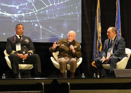 SAN ANTONIO – (March 17, 2026) – U.S. Army Maj. Gen. Darrin Cox (center), commanding general, 18th Theater Medical Command, served as a panelist on a continuing education panel titled, “Overcoming the Unique Medical Challenges across the Indo-Pacific Theater during the 2026 Annual Operational Medicine Symposium (OpMed) & Technology Showcase held at the Henry B. Gonzales Convention Center.  Other panelists included U.S. Navy Capt. Niels Olson, Medical Corps, chief medical officer, Human Systems Portfolio, Defense Innovation Unit; Capt. Delbert Clark, Medical Corps, command surgeon, 3rd Marine Division; Capt. Richard Gilliard Jr., Medical Service Corps, commanding officer, U.S. Naval Hospital Okinawa, Japan; and Dr. Darrin Frye, chief science director, Naval Medical Research Unit San Antonio. Dr. Michael McGinnis, executive director of the U.S. Navy Bureau of Medicine and Surgery, and director of the Navy Medicine Civilian Corps served as the panel’s moderator. OpMed is one of the largest and most influential military medical events in North America for senior medical officials, clinicians, government leaders, and solution providers. The symposium explores how the Military Health System is preparing for large scale combat operations by championing innovations in combat casualty care to strengthen warfighter survivability and enhance the medical readiness of the joint force. (U.S. Navy photo by Burrell Parmer, NAMRU San Antonio Public Affairs/Released)
