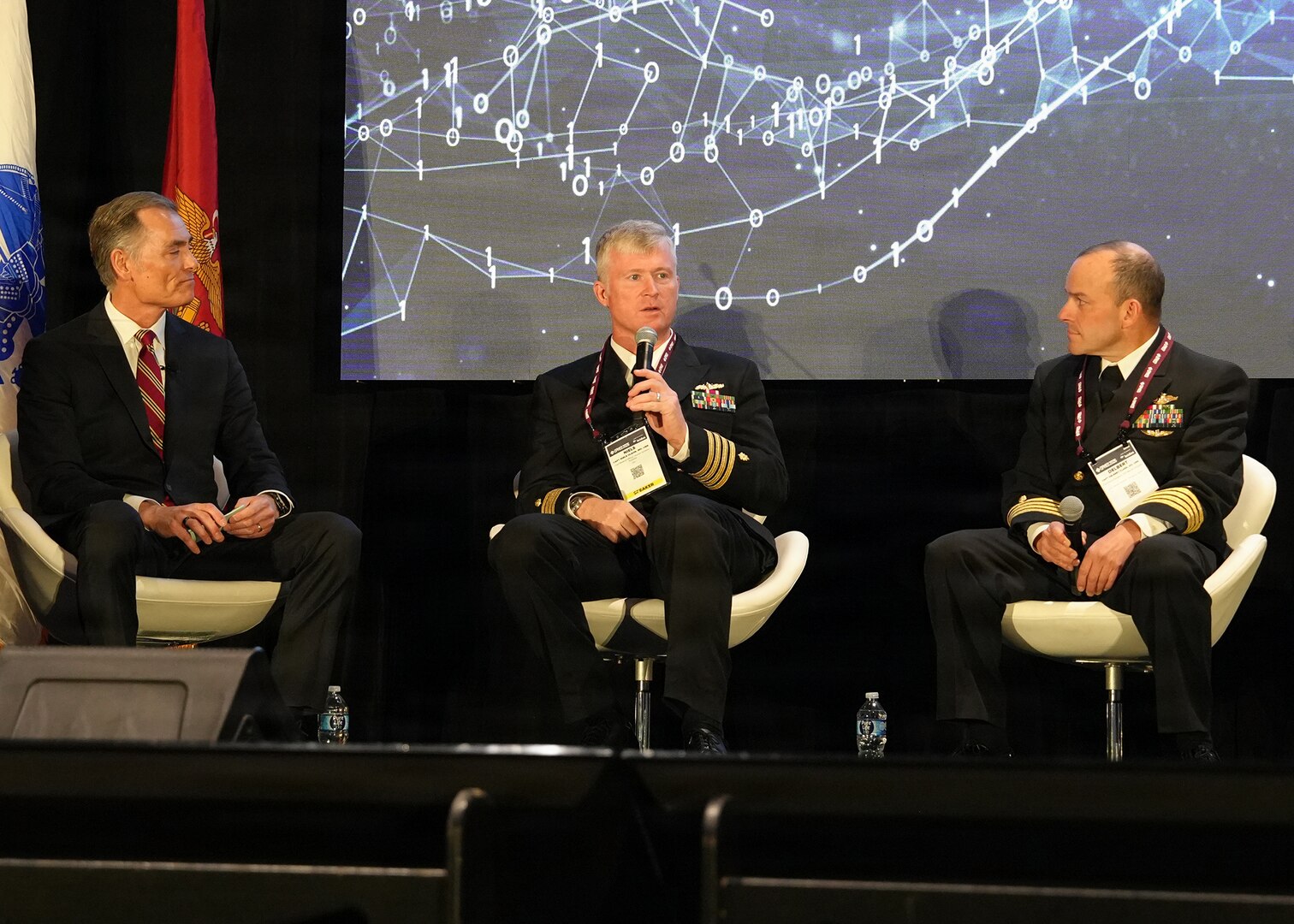 SAN ANTONIO – (March 17, 2026) – U.S. Navy Capt. Niels Olson (center), Medical Corps, chief medical officer, Human Systems Portfolio, Defense Innovation Unit, served as a panelist on a continuing education panel titled, “Overcoming the Unique Medical Challenges across the Indo-Pacific Theater during the 2026 Annual Operational Medicine Symposium (OpMed) & Technology Showcase held at the Henry B. Gonzales Convention Center.  Other panelists included Capt. Delbert Clark, Medical Corps, command surgeon, 3rd Marine Division; Capt. Richard Gilliard Jr., Medical Service Corps, commanding officer, U.S. Naval Hospital Okinawa, Japan; U.S. Army Maj. Gen. Darrin Cox, commanding general, 18th Theater Medical Command; and Dr. Darrin Frye, chief science director, Naval Medical Research Unit San Antonio. Dr. Michael McGinnis, executive director of the U.S. Navy Bureau of Medicine and Surgery, and director of the Navy Medicine Civilian Corps served as the panel’s moderator. OpMed is one of the largest and most influential military medical events in North America for senior medical officials, clinicians, government leaders, and solution providers. The symposium explores how the Military Health System is preparing for large scale combat operations by championing innovations in combat casualty care to strengthen warfighter survivability and enhance the medical readiness of the joint force. Navy Medicine is committed to expanding partnerships in the medical field and the importance of sharing best practices, advancing medical capabilities, research and training opportunities. (U.S. Navy photo by Burrell Parmer, NAMRU San Antonio Public Affairs/Released)