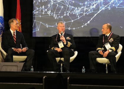 SAN ANTONIO – (March 17, 2026) – U.S. Navy Capt. Niels Olson (center), Medical Corps, chief medical officer, Human Systems Portfolio, Defense Innovation Unit, served as a panelist on a continuing education panel titled, “Overcoming the Unique Medical Challenges across the Indo-Pacific Theater during the 2026 Annual Operational Medicine Symposium (OpMed) & Technology Showcase held at the Henry B. Gonzales Convention Center.  Other panelists included Capt. Delbert Clark, Medical Corps, command surgeon, 3rd Marine Division; Capt. Richard Gilliard Jr., Medical Service Corps, commanding officer, U.S. Naval Hospital Okinawa, Japan; U.S. Army Maj. Gen. Darrin Cox, commanding general, 18th Theater Medical Command; and Dr. Darrin Frye, chief science director, Naval Medical Research Unit San Antonio. Dr. Michael McGinnis, executive director of the U.S. Navy Bureau of Medicine and Surgery, and director of the Navy Medicine Civilian Corps served as the panel’s moderator. OpMed is one of the largest and most influential military medical events in North America for senior medical officials, clinicians, government leaders, and solution providers. The symposium explores how the Military Health System is preparing for large scale combat operations by championing innovations in combat casualty care to strengthen warfighter survivability and enhance the medical readiness of the joint force. Navy Medicine is committed to expanding partnerships in the medical field and the importance of sharing best practices, advancing medical capabilities, research and training opportunities. (U.S. Navy photo by Burrell Parmer, NAMRU San Antonio Public Affairs/Released)