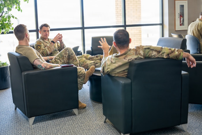 U.S. Air Force Master Sgt. Anthony Pieper, a student attending the U.S. Air Force Senior Noncommissioned Officer Academy, reviews course material during the Airmanship 800 program at Maxwell Air Force Base’s Gunter Annex. The academy emphasizes analytical discipline and decision-making to help senior enlisted leaders identify risk early and support operational execution. (U.S. Air Force photo by Billy Blankenship)