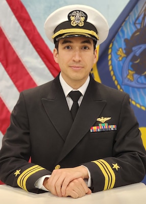 POINT MUGU, Calif. -- Official portrait of Lt. Cmdr. Austin C. Gallegos. (U.S. Navy photo)