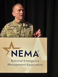 National Guard Bureau Vice Chief Gen. Thomas Carden speaks to the National Emergency Management Association Mid-Winter Forum about nation state threats and role of emergency management March 13, 2026.