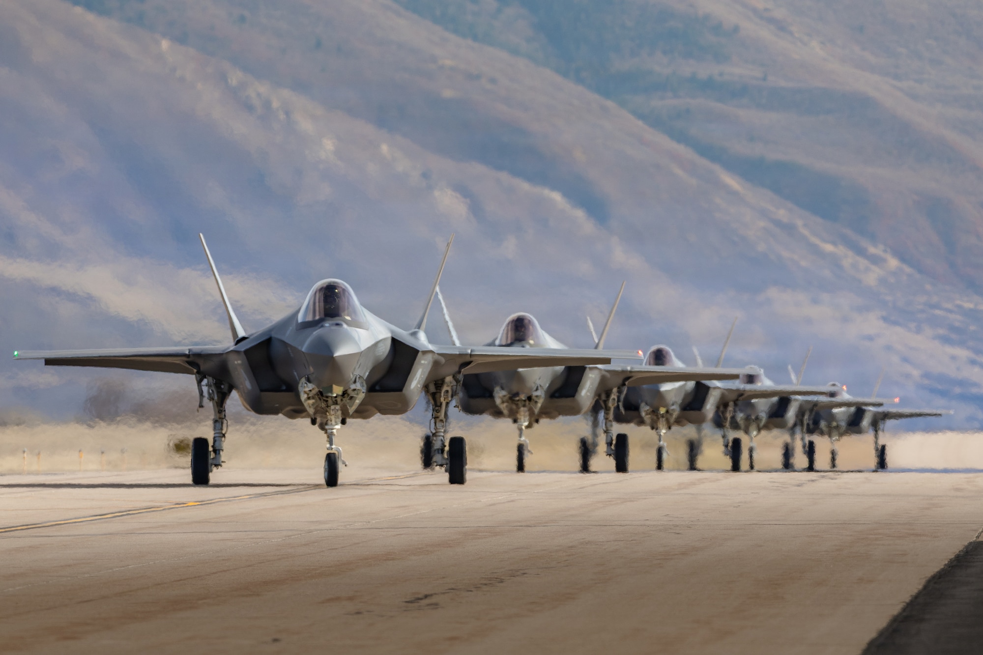 A photo of F-35s lined up on the runway