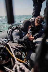 U.S. Navy explosive ordnance disposal (EOD) technicians from Explosive Ordnance Disposal Mobile Unit (EODMU) 8 conduct an expeditionary mine countermeasures (ExMCM) operation on ordnance from World War II in Liepaja, Latvia, June 17, 2025, during Baltic Operations (BALTOPS) 2025. Task Group 68.1 (EODMU 8) is part of the forward deployed Navy Expeditionary Combat Force Europe-Africa/Commander, Task Force (CTF) 68 having operational capability to locate, identify, detect, render safe, recover, field evaluate and dispose of all explosive ordnance. BALTOPS 25 is the premier maritime-focused annual military exercise in the Baltic region and provides a unique opportunity to strengthen warfighting readiness and combat credibility critical to deterrence and preserving safety and security in the Baltic Sea.