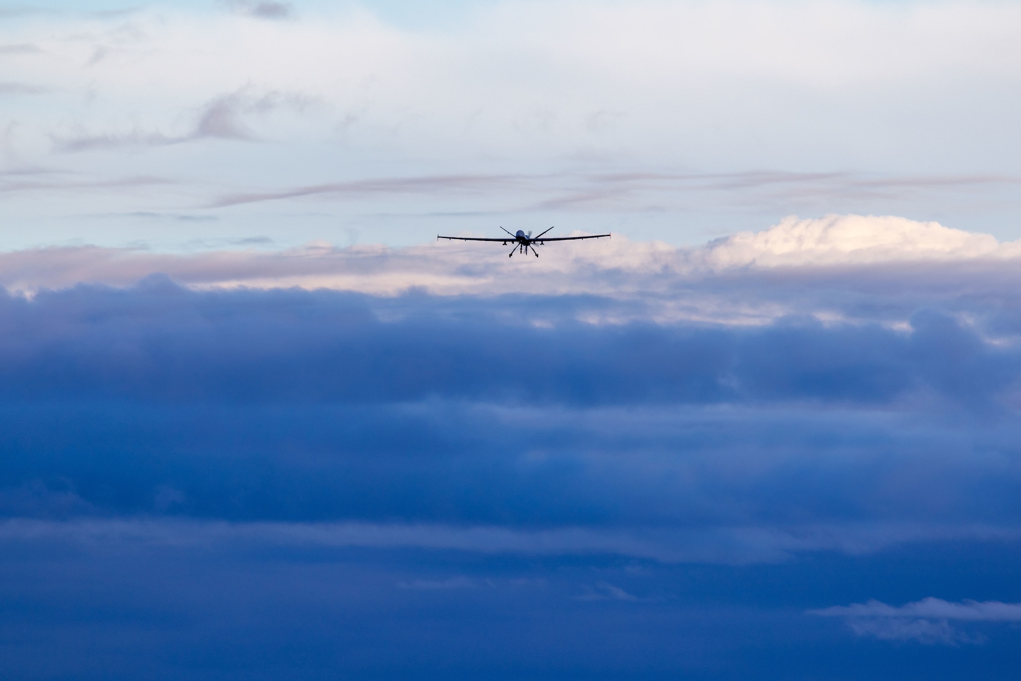 A U.S. Air National Guard MQ-9 Reaper unmanned aircraft system with the 214th Attack Group flies from Fort Huachuca to Davis-Monthan Air Force Base, Ariz., Mar. 10, 2026. The 214 ATKG flies daily combat missions, providing troops on the ground with around the clock intelligence, surveillance, reconnaissance and precision attack and local domestic Incident Assessment and Awareness flights over the United States in support of national and state objectives. (U.S. Air National Guard photo by Tech. Sgt. Stephen Luke)