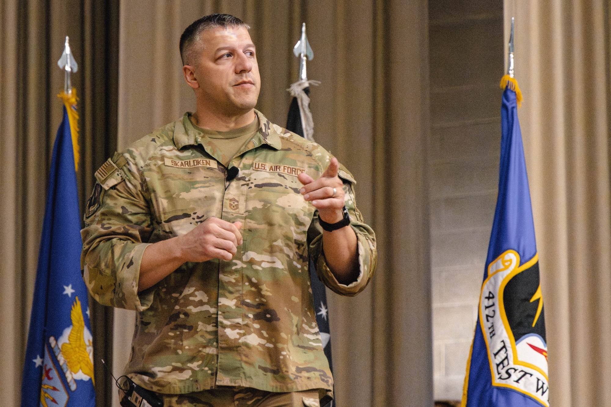 Chief Master Sgt. Josh Skarloken, 412th Test Wing command chief master sergeant. (Photo by Brandon Hernandez)