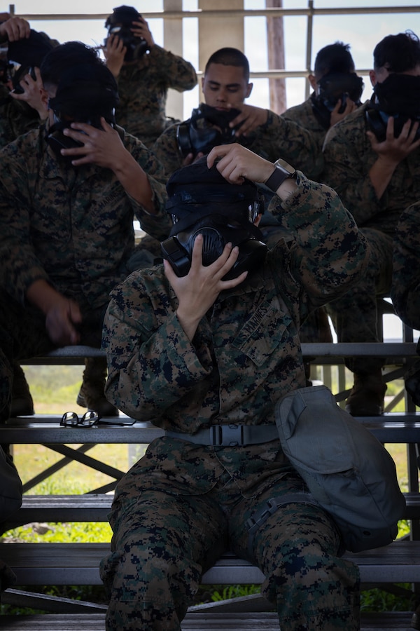 A U.S. Marine with 4th Medical Battalion, 4th Marine Logistics Group, Marine Forces Reserve, practices rapidly applying a gas mask during a Reserve Mobilization Exercise, East Miramar, California, March 3, 2026. The week-long exercise validates the battalion’s ability to rapidly activate personnel and equipment, ensuring the unit can deliver ready forces in response to a national crisis. (U.S. Marine Corps photo by Lance Cpl. Claire Cheney)