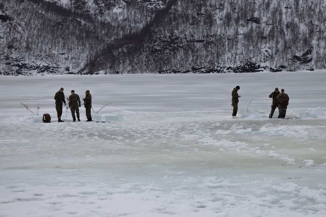 U.S. Marines with 4th Law Enforcement Battalion, Force Headquarters Group, participate in cold-weather survival training in Elvegardsmoen, Norway, March 10, 2026. The cold plunge is a part of the cold-weather training conducted by NATO partners and allies in preparation for exercise Cold Response 26. A key component of NATO's enhanced vigilance activity Arctic Sentry, exercise Cold Response 26 is a Norwegian-led winter military exercise designed to enhance collective defense capabilities and ensure U.S. readiness to rapidly deploy and seamlessly operate alongside NATO Allies in challenging arctic conditions. (U.S. Marine Corps photo by Sgt. Emily De La Torre)