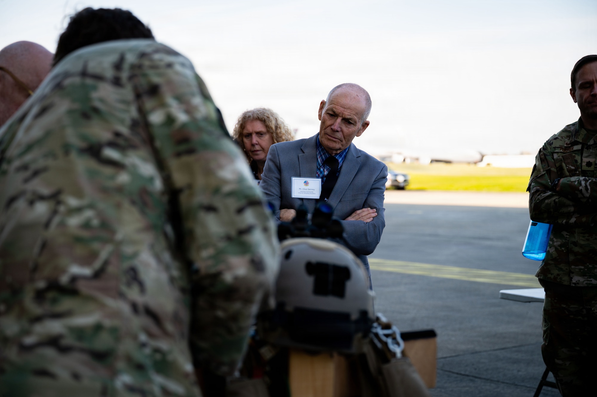 Mr. Clive Denney, 351st Air Refueling Squadron honorary commander, looks at a static display after the Honorary Commanders Induction Ceremony at RAF Mildenhall, England, March 19, 2026.