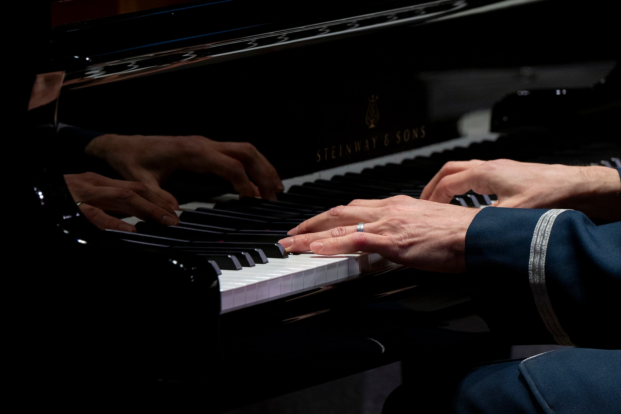 Master Sgt. Christopher Ziemba, pianist with the U.S. Air Force Band’s Airmen of Note, performs during a Jazz Heritage Series concert in Alexandria, Va., March 12, 2026. The Airmen of Note established the Jazz Heritage Series in 1990, and the ensemble is made up of 17 active duty musicians and one vocalist stationed at Joint Base Anacostia-Bolling, Washington, D.C. (U.S. Air Force photo by Hayden Hallman)