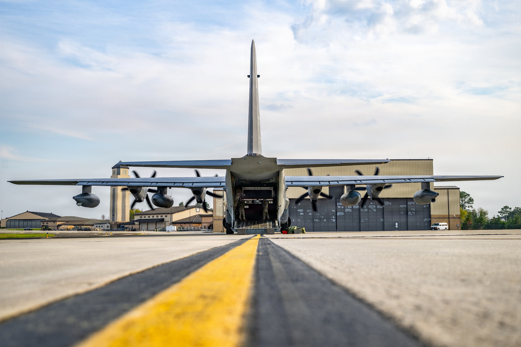 The aircraft delivered a loaner P-19 crash fire truck to sustain the installation’s fire response capability during an extended maintenance period of the fire department vehicle fleet.