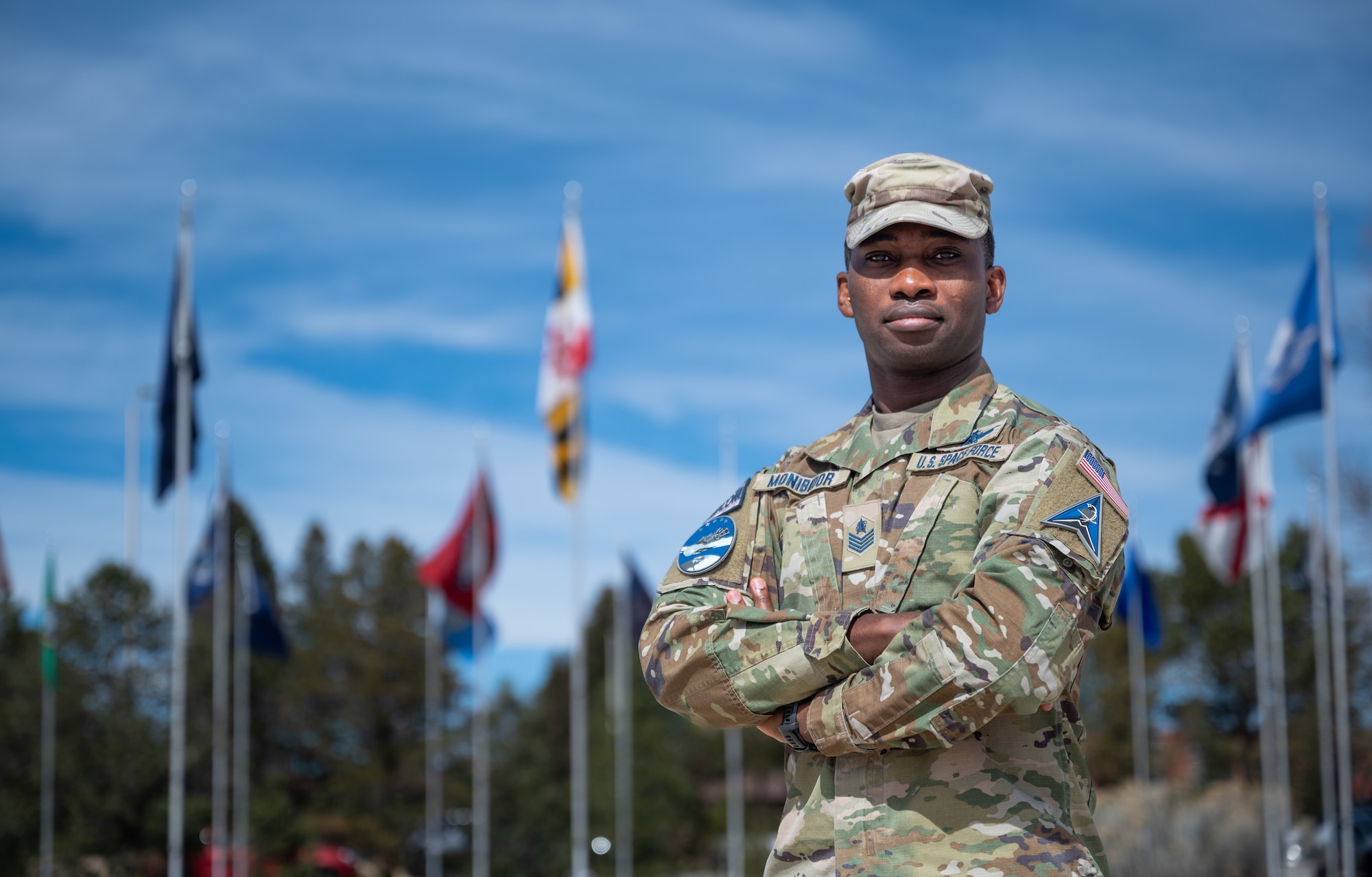 U.S. Space Force Tech Sgt. Alaowei W. Monibidor, Mission Delta 8, 53rd Space Operations Squadron, Detachment 2, Readiness section chief. (U.S. Space Force photo by John Ayre)