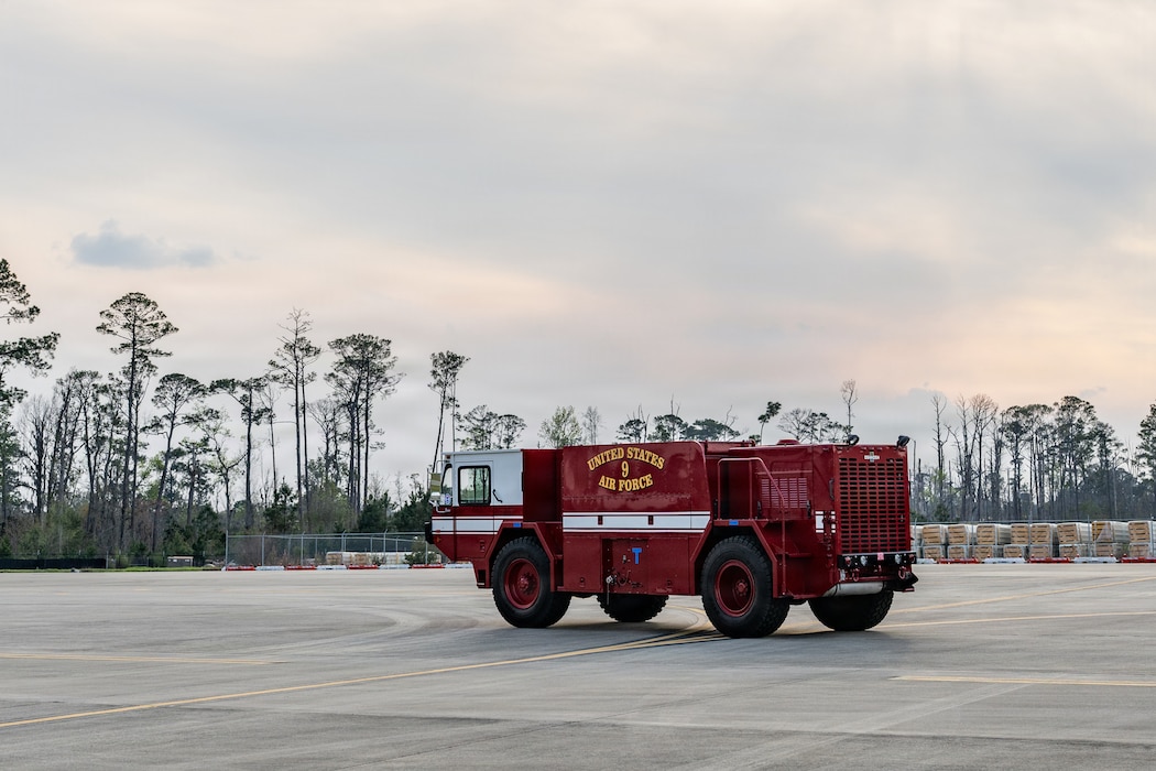 The aircraft delivered a loaner P-19 crash fire truck to sustain the installation’s fire response capability during an extended maintenance period of the fire department vehicle fleet.