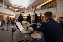 U.S. Air Force Senior Master Sgt. Daniel Dowling, percussionist for The U.S. Air Force Band’s Singing Sergeants, performs at the Smithsonian National Museum of American History in Washington, D.C., March 12, 2026. The Band highlighted historic American contributions to musical theater as part of the 250th birthday celebration of the United States. (U.S. Air Force photo by Staff Sgt. Jordan Powell)
