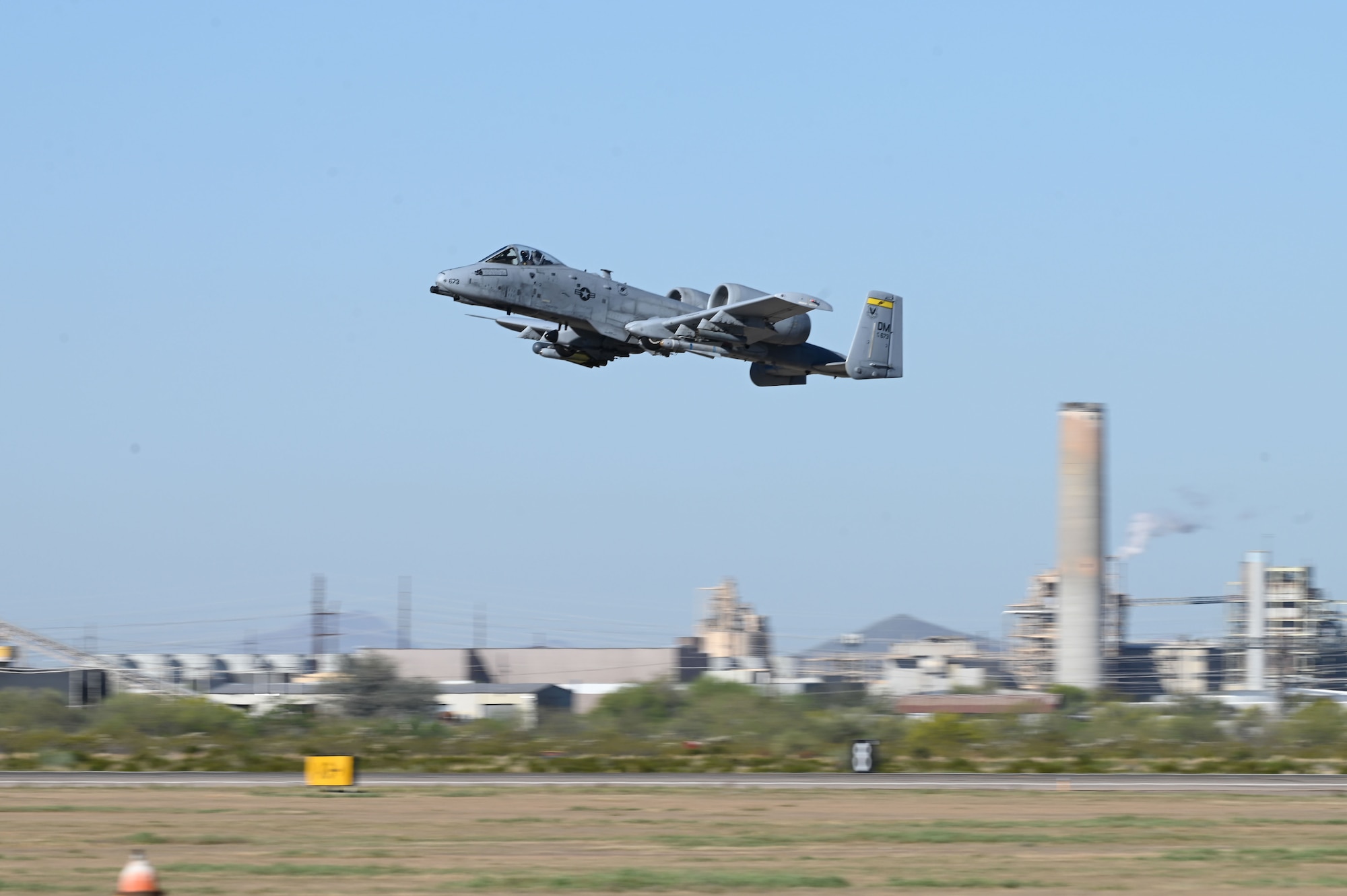 A U.S. Air Force A-10C Thunderbolt II aircraft takes off at Davis-Monthan Air Force Base, Arizona, March 18, 2026. The final class of A-10 Formal Training Unit students completed their mission qualification training, becoming the last pilots to graduate from the 357th Fighter Squadron.(U.S. Air Force Photo by Airman 1st Class Jaden Kidd)
