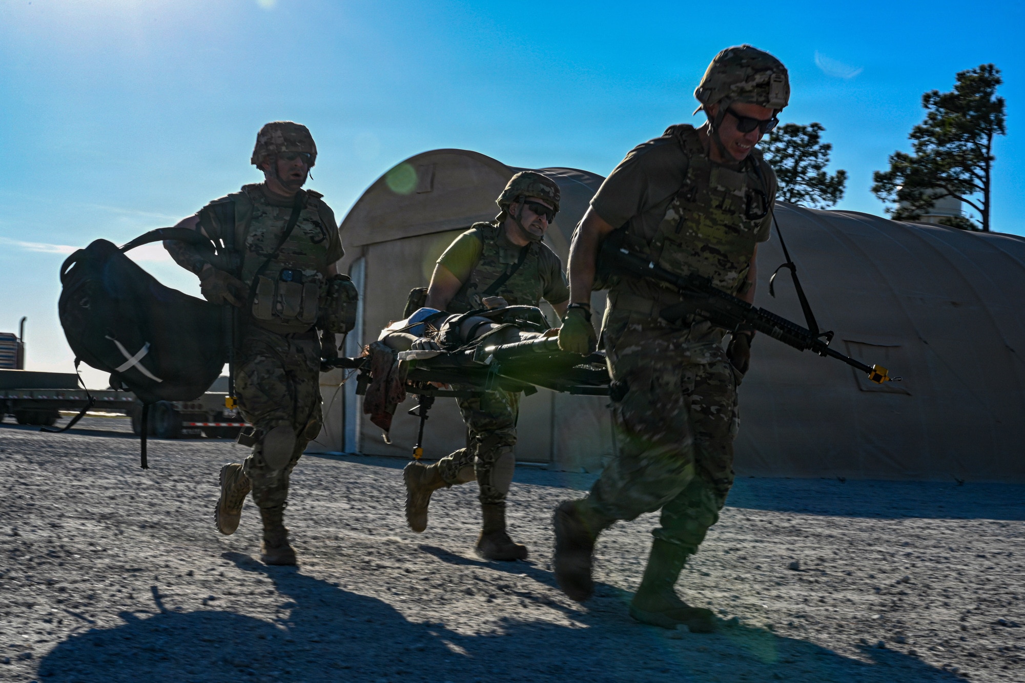 U.S. Air Force medics assigned to the 31st Combat Air Base Squadron participate in training with Special Operations Forces Medical Element during the 31st Air Task Force’s second field training exercise at Tyndall Air Force Base, Florida, Feb. 9, 2026. This collaboration with the 1st Special Operations Medical Group demonstrated how 31 ATF is evolving to meet updated national priorities and more efficiently use Air Force talent and resources. (U.S. Air Force photo by Senior Airman Ty Pilgrim)