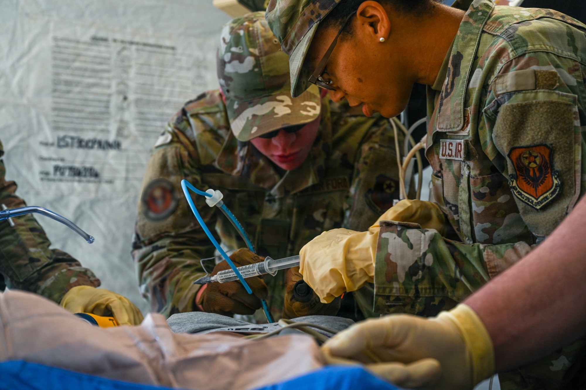 U.S. Air Force medics assigned to the 31st Combat Air Base Squadron participate in specialized pre-deployment training during the 31st Air Task Force’s second field training exercise at Tyndall Air Force Base, Florida, Feb. 9, 2026. Through rigorous field training exercises, 31 ATF readies itself to provide combatant commanders with options to ensure peace through strength in any area of responsibility. (U.S. Air Force photo by Senior Airman Ty Pilgrim)