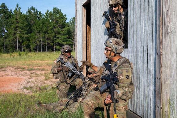U.S. Army Georgia Army National Guard Soldiers with the Lawrenceville-based Alpha Company, 1st Battalion, 121st Infantry Regiment, conduct urban attack training during Exportable Combat Training Capabilities Exercise at Fort Stewart, Ga., June 21, 2022. XCTC is the U.S. Army National Guard’s program of record that enables brigade combat teams to achieve the trained Platoon readiness necessary to deploy, fight, and win battles throughout the world. The XCTC exercise will include approximately 4,400 brigade personnel from throughout Georgia.