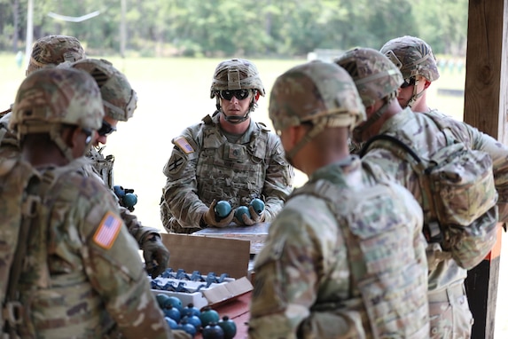 Georgia Army National Guard Soldiers assigned to the 1st Squadron, 108th Cavalry Regiment prepare M69 hand grenades during annual training at Fort Stewart, Ga., June 6, 2023.