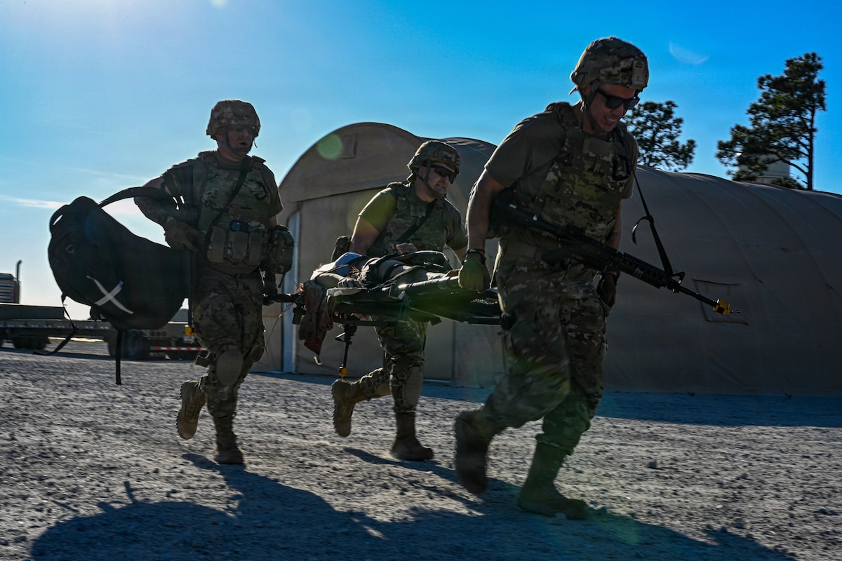 U.S. Air Force medics assigned to the 31st Combat Air Base Squadron participate in training with Special Operations Forces Medical Element during the 31st Air Task Force’s second field training exercise at Tyndall Air Force Base, Florida, Feb. 9, 2026. This collaboration with the 1st Special Operations Medical Group demonstrated how 31 ATF is evolving to meet updated national priorities and more efficiently use Air Force talent and resources. (U.S. Air Force photo by Senior Airman Ty Pilgrim)