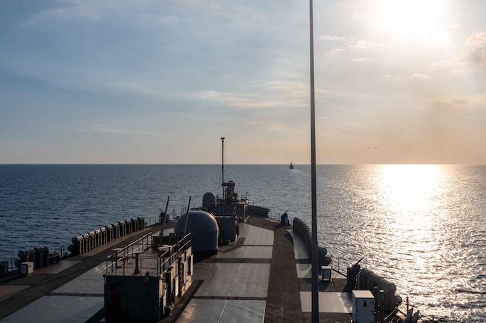 The U.S. 7th Fleet flagship USS Blue Ridge (LCC 19) sails with Philippine Navy Philippine Navy Jose Rizal-class guided-missile frigate BRP Antonio Luna (FFG 15) in Manila Bay during the Maritime Cooperative Activity (MCA), March 20, 2026. The U.S. Navy routinely operates with the Armed Forces of the Philippines and partners and allies through MCAs to continually develop, exercise and enhance multi-domain tactical interoperability to uphold peace and security in the region. Blue Ridge and embarked U.S. 7th Fleet staff conduct regular Indo-Pacific patrols to deter aggression, strengthen alliances and partnerships, and advance future warfighting capabilities. (U.S. Navy photo by Mass Communication Specialist Seaman Nicholas Douglass)