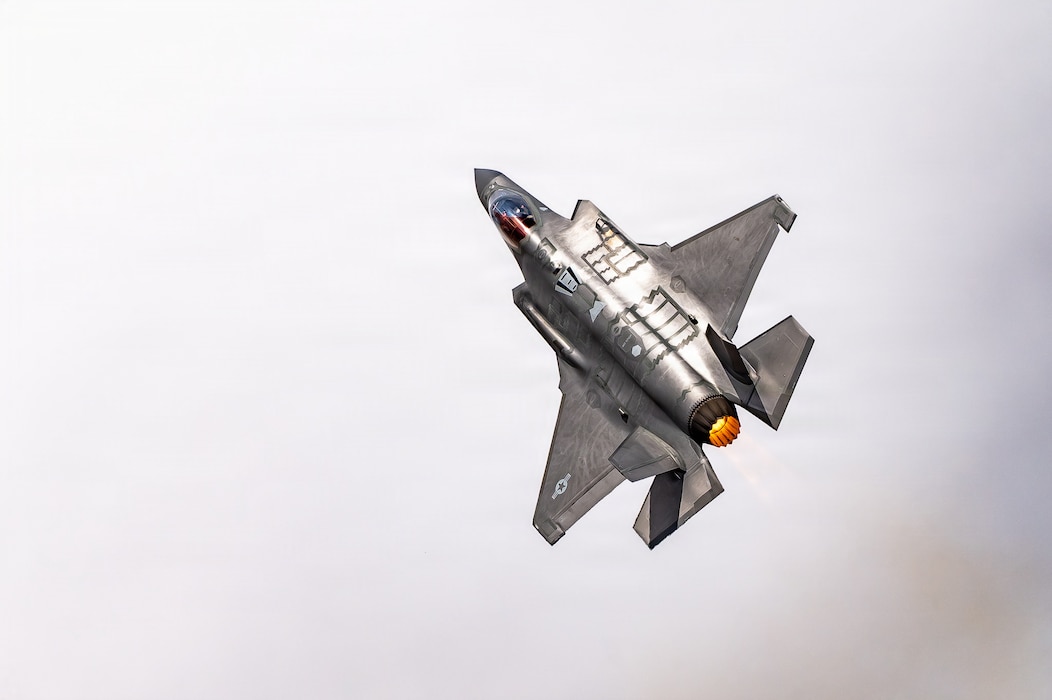 A U.S. Air Force F-35A Lightning II flies over the 56th Fighter Wing during Luke Days 2026