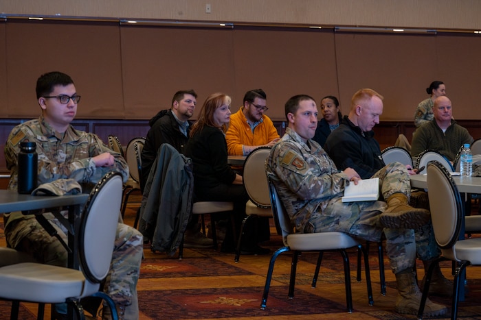 U.S. military and family members attend a 35th Fighter Wing open forum town hall at Misawa Air Base, Japan, Feb. 18, 2026.