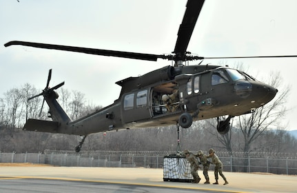 Army Reserve Soldiers from the Texas-based 354th Medical Company participate in sling-load training March 12 during Freedom Shield 2026 at Camp Carroll, Republic of Korea.