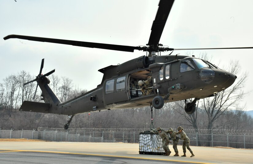 Army Reserve Soldiers from the Texas-based 354th Medical Company participate in sling-load training March 12 during Freedom Shield 2026 at Camp Carroll, Republic of Korea.