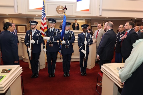 The Maxwell Air Force Base Honor Guard present the colors at the opening of the Alabama House joint session, March 19, 2026, proclaiming the day as Alabama State Legislature Military Appreciation Day.