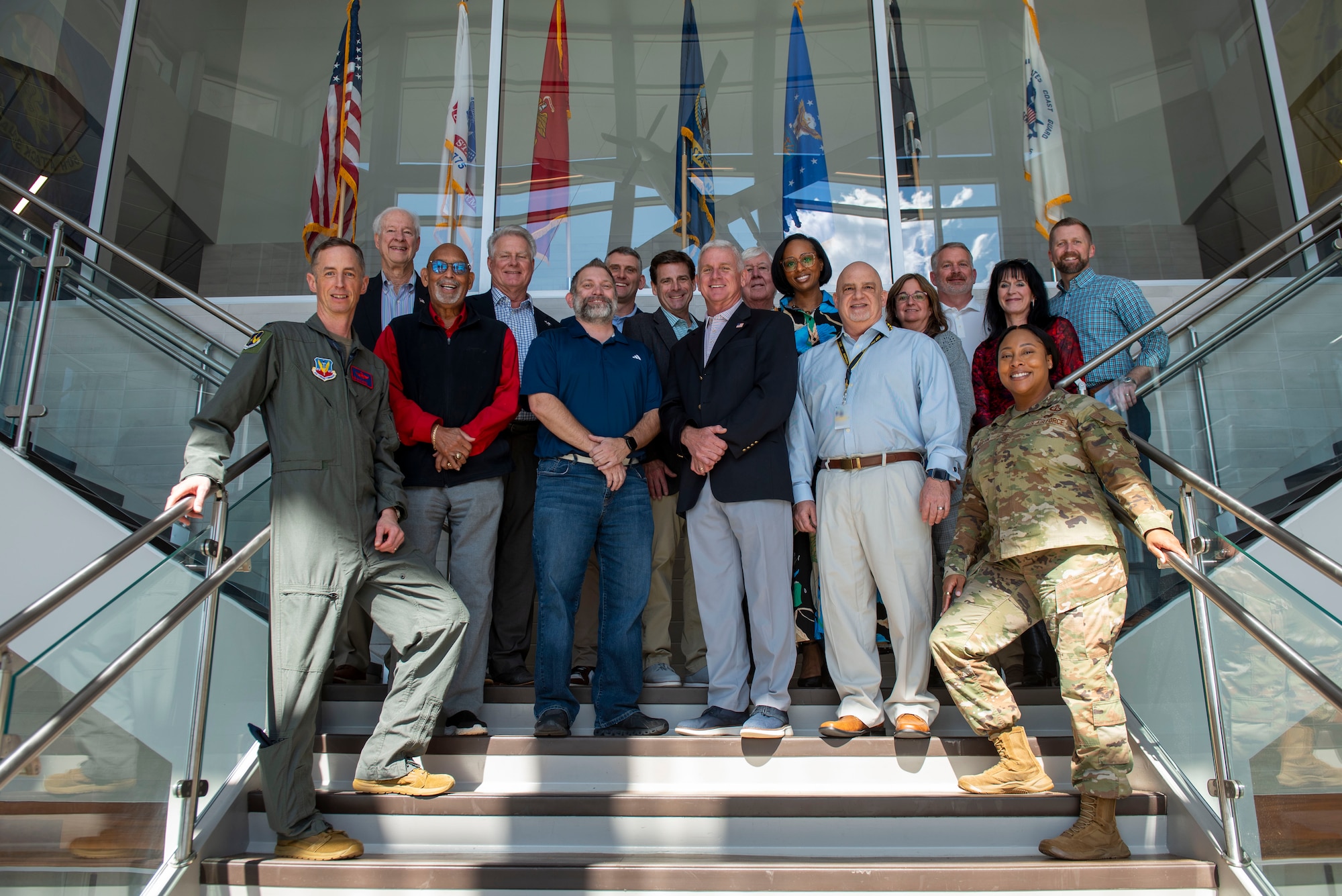U.S. Air Force members assigned to the 25th Attack Wing and Sumter civic leaders gather for a group photo to mark the end of their tour of the Wing’s headquarters at Shaw Air Force Base, S.C., March 09, 2026.