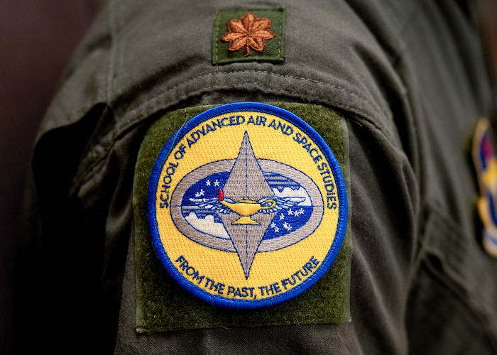 U.S. Air Force Maj. Jonathan Hagan, School of Advanced Air and Space Studies student, debates during a seminar at Maxwell Air Force Base, Alabama, Mar. 23, 2026.