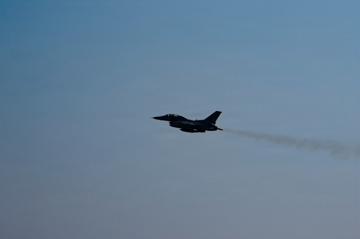 A U.S. Air Force F-16 Fighting Falcon assigned to the 14th Fighter Squadron take off at Misawa Air Base, Japan, March 18, 2026. The F-16 Fighting Falcon is a compact, multi-role fighter aircraft that has proven itself in air-to-air combat and air-to-surface attack. It provides a relatively low-cost, high-performance weapon system for the United States and allied nations. (U.S. Air Force photo by Senior Airman Brittany Russell)