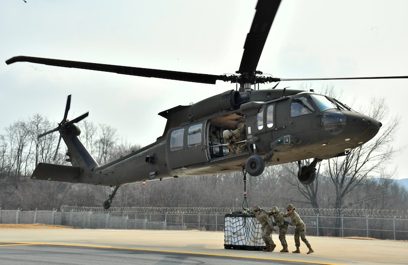 Army Reserve Soldiers from the Texas-based 354th Medical Company participate in sling-load training March 12 during Freedom Shield 2026 at Camp Carroll, Republic of Korea.