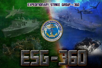 Navy Warfare Development Center'S Expeditionary Strike Group (ESG) 360 graphics. ESG-360 is a war game exercise designed to rigorously test and prepare Fleets' ESG staffs for high-intensity conflict scenarios. These exercises sharpen warfighter tactics and decision-making against increasingly sophisticated and lethal adversaries.