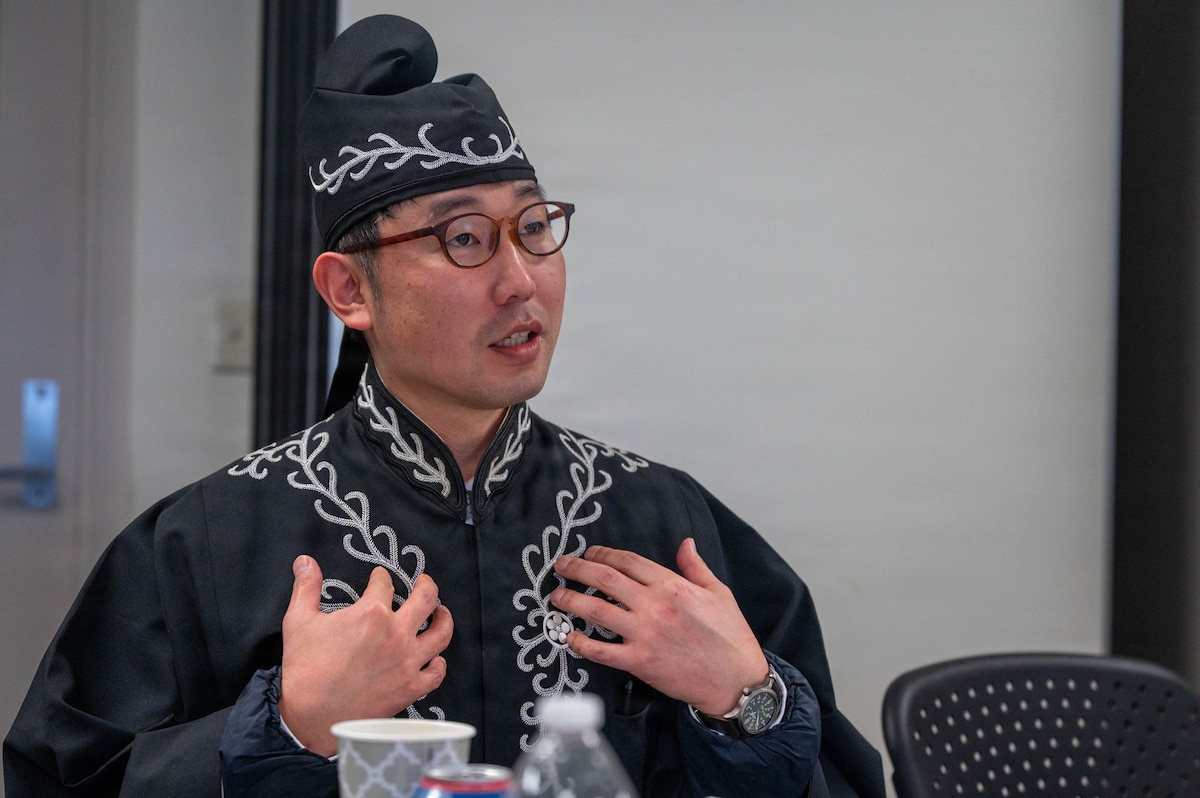 Yoshiyuki Komukai, Tenrikyo Reverend, discusses differences in military and Japanese Chaplains during a Chaplain Exchange at Misawa Air Base, Japan, Feb 26th, 2026.