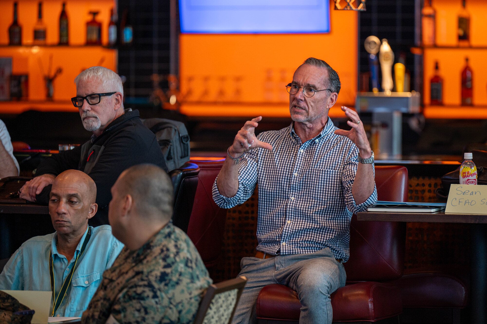 An attendee asks a question during the inaugural Joint Okinawa Safety Summit at Kadena Air Base, Japan, March 20, 2026. Participants collaborated across services to share best practices and improve coordination across Okinawa. (U.S. Air Force photo by Airman 1st Class Nathaniel Jackson)