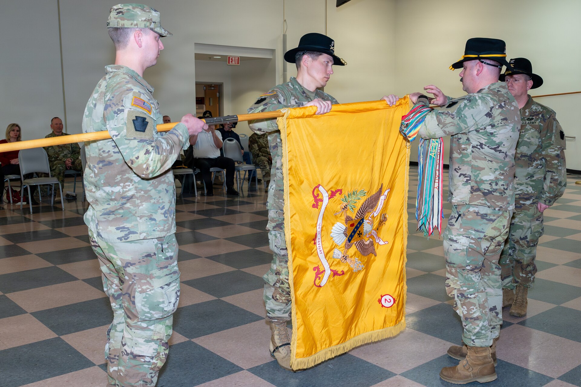 The 2nd Squadron, 104th Cavalry Regiment, commanded by Lt. Col. John Sauser, was deactivated during a ceremony conducted March 21 at Fort Indiantown Gap. During the ceremony the squadron’s colors were cased, along with the colors of the squadron’s subordinate troops. This deactivation is part of the Pennsylvania Army National Guard’s 56th Stryker Brigade Combat Team’s transformation into a mobile brigade combat team. (Pennsylvania National Guard photo by Wayne V. Hall)