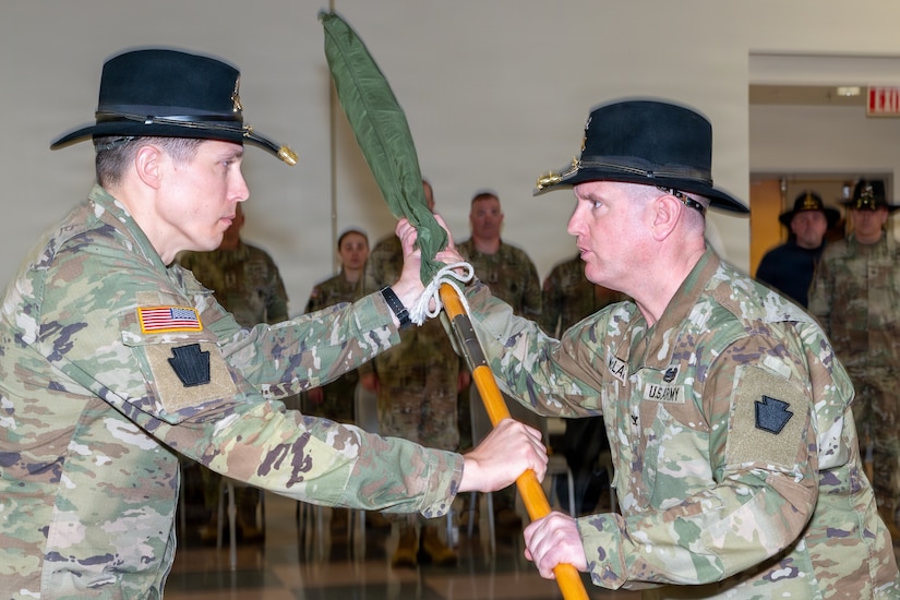The 2nd Squadron, 104th Cavalry Regiment, commanded by Lt. Col. John Sauser, was deactivated during a ceremony conducted March 21 at Fort Indiantown Gap. During the ceremony the squadron’s colors were cased, along with the colors of the squadron’s subordinate troops. This deactivation is part of the Pennsylvania Army National Guard’s 56th Stryker Brigade Combat Team’s transformation into a mobile brigade combat team. (Pennsylvania National Guard photo by Wayne V. Hall)