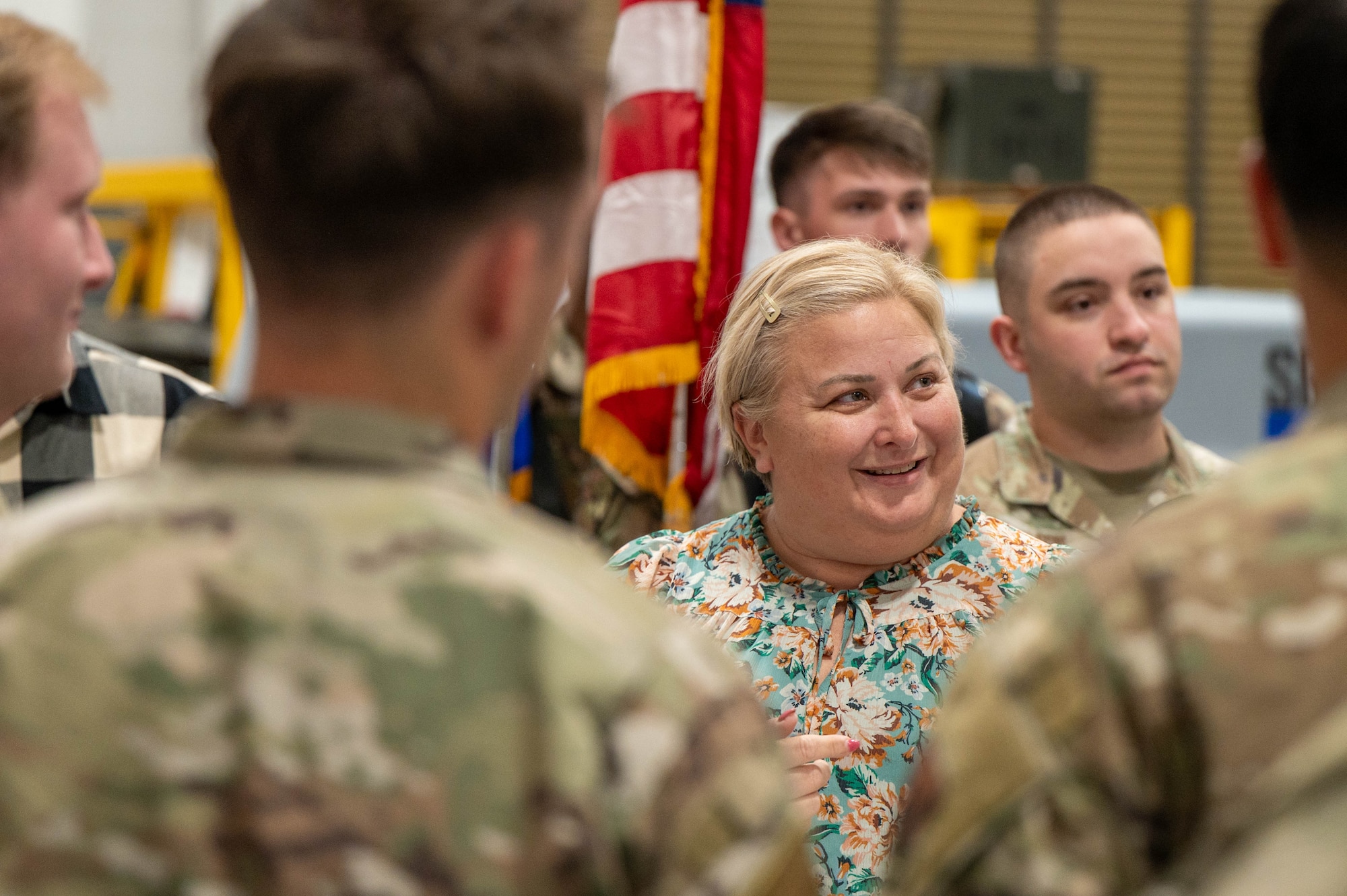 Christi Skiles, 325th Fighter Wing chief of protocol, directs Airmen during a ceremony rehearsal at Tyndall Air Force Base, Florida, Feb. 5, 2026.