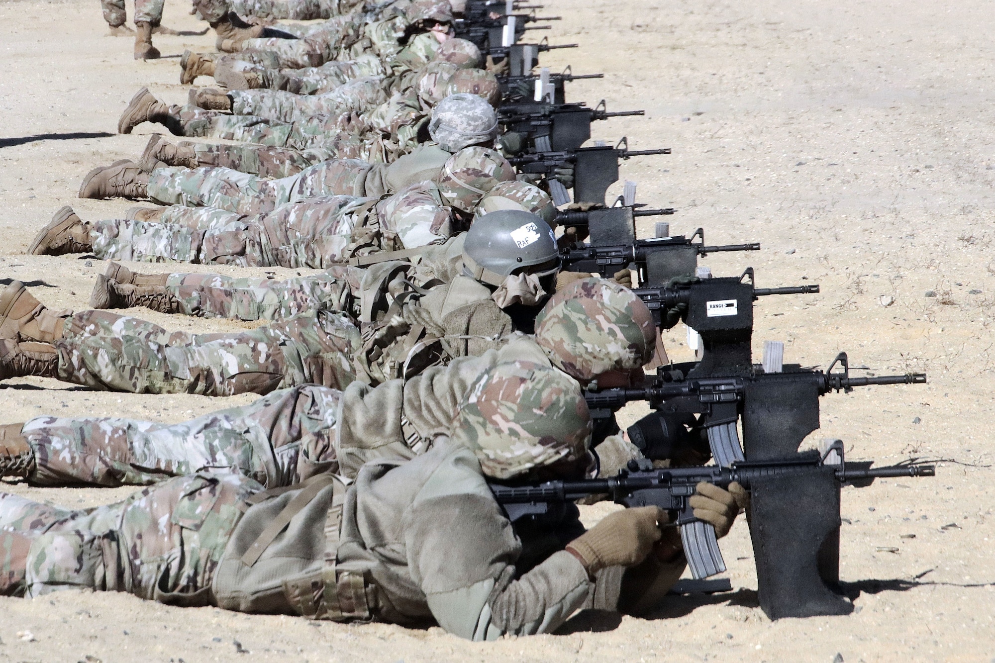 U.S. Army Reserve Soldiers assigned to the 77th Sustainment Brigade engage targets while zeroing their weapons as part of Exercise Liberty Victory at Joint Base McGuire-Dix-Lakehurst, N.J., March 14, 2026. The field training exercise, involving more than 1,000 Soldiers, focused on building combat readiness, reinforcing warfighter skills and preparing personnel for real-world deployments. (U.S. Army photo by Steven Roussel)